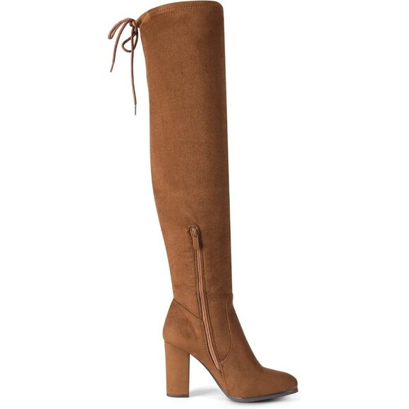 Women's Brown/Suede Suede Thigh High Over The Knee Rounded Toe Fashion Boots - Picture 2 of 5